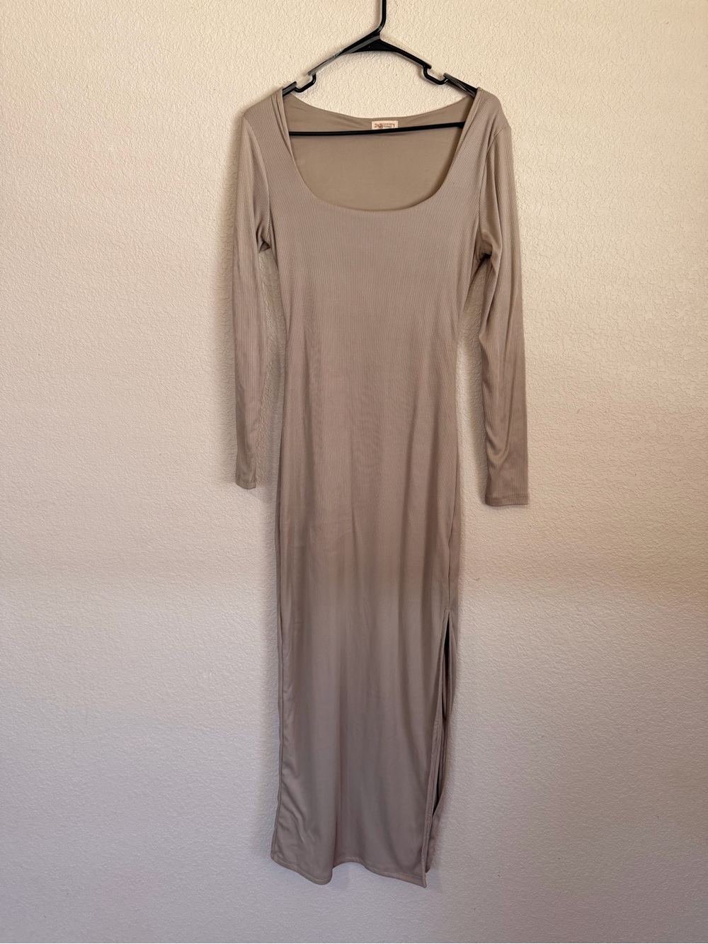 J for Justify Women’s Ribbed Long Sleeve Maxi Dress in Taupe